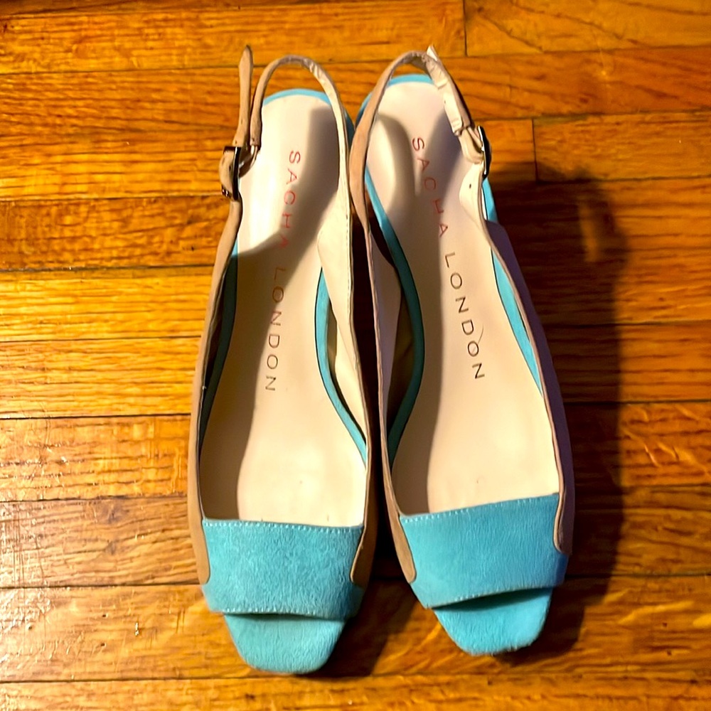 Sacha London sling back suede heels